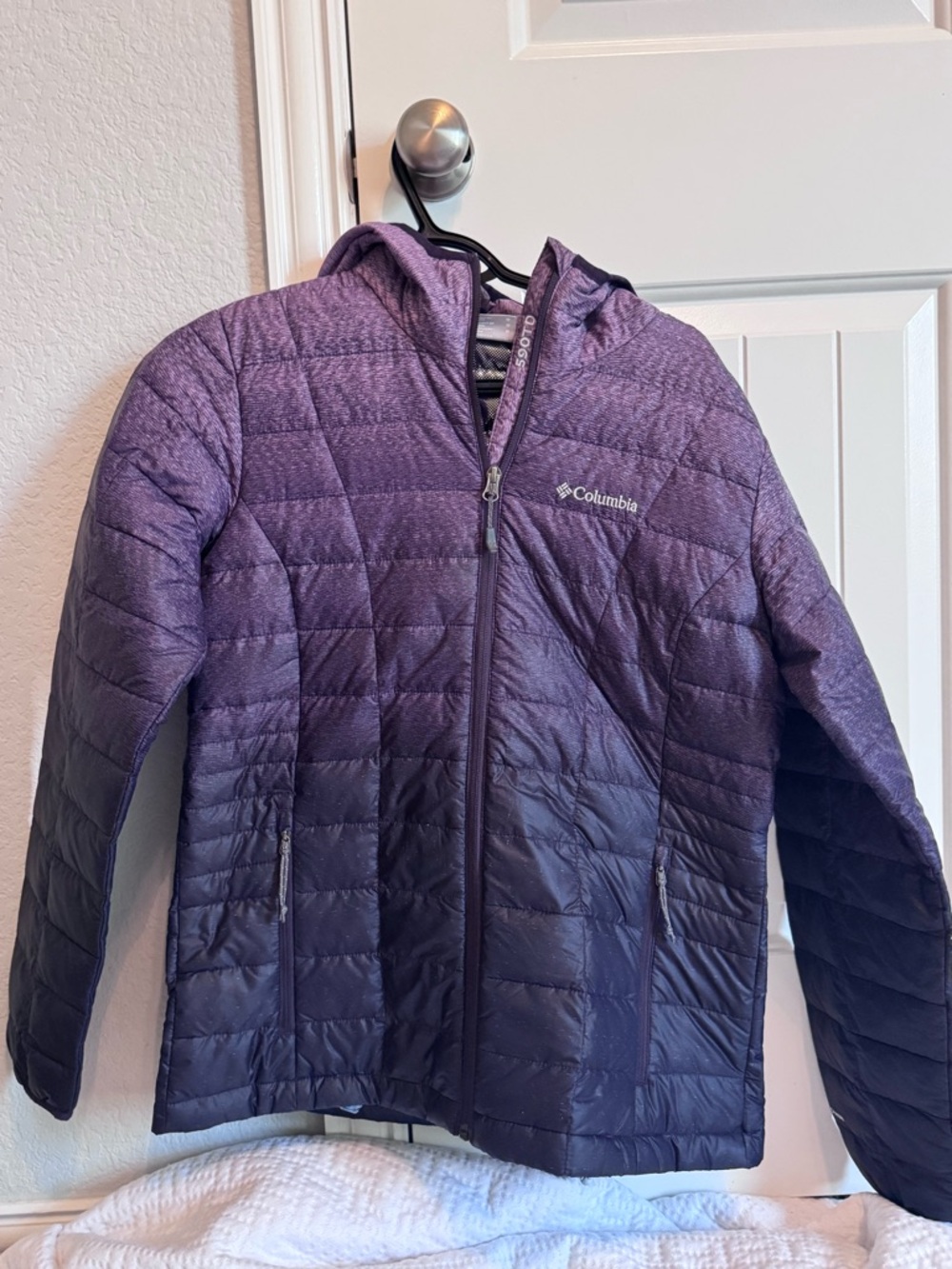 Columbia Omni Heat 550 Down Jacket Hooded Purple Ombré Black Women’s Size M